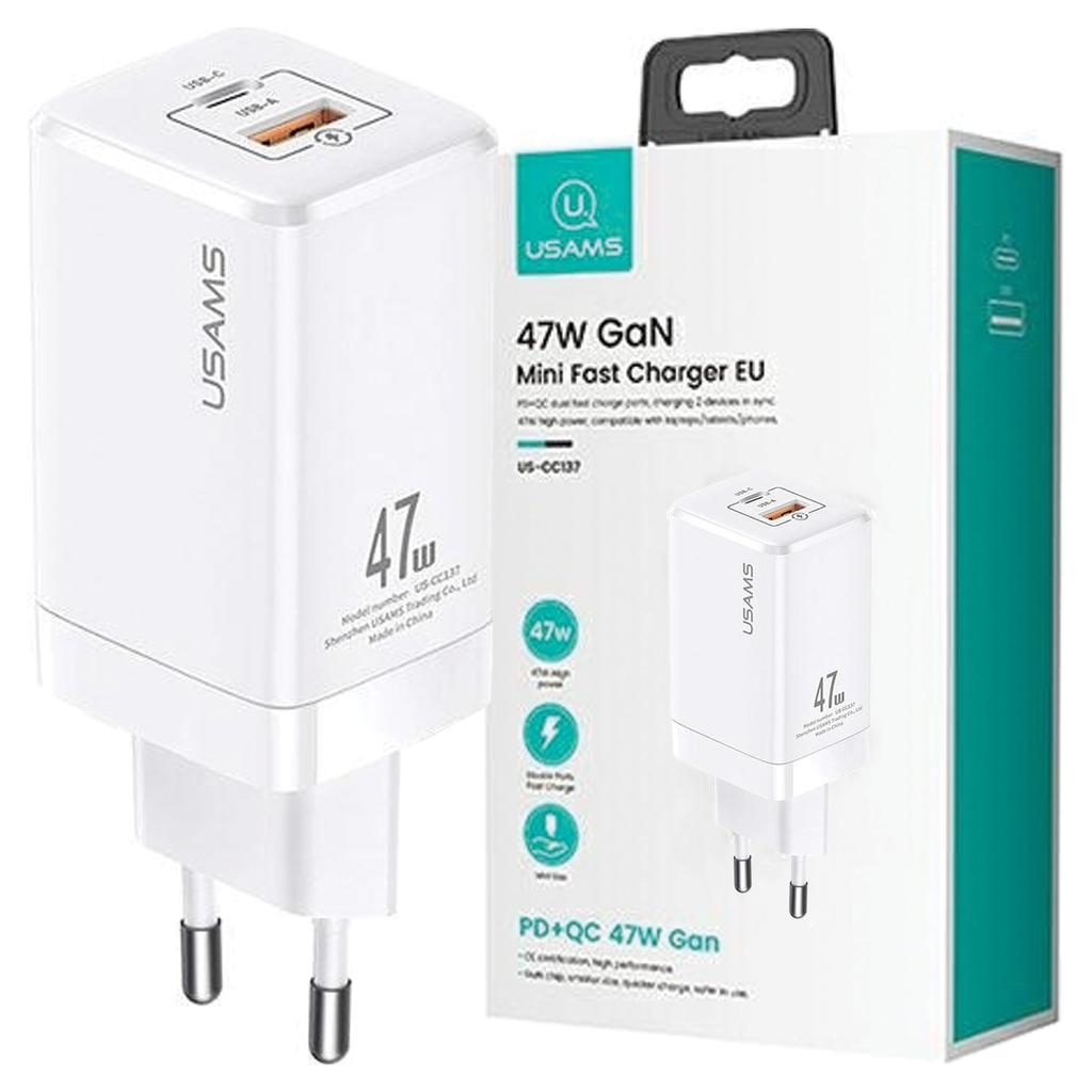 USAMS Land. Network. T41 Usb-C+Usb Gan 47Wpd+Qc (OnlyHead) Fast Charging White/White Cc137Tc02 (Us-Cc137)