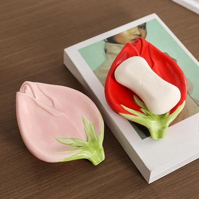Creative Rose Leaf Shaped Ceramic Soap Box Household Bathroom Kitchen Article Sink Drain Soap Dish Light Luxury Stora 1Pcge Rack
