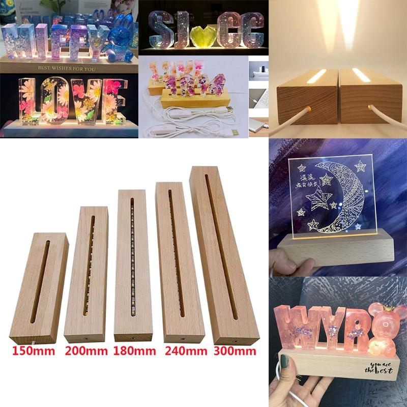 Resin Art Rectangle LED Lights Display Base Pedestal Crystal Wooden Lighted Base Stand Night LED Light Lamp Base LED