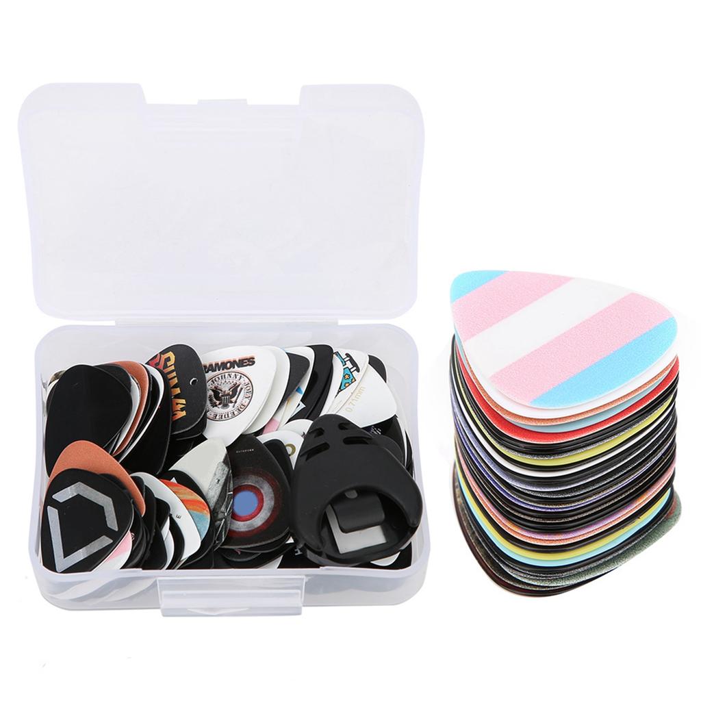 100 ცალი გიტარის ფირფიტების ნაკრები Rock Celluloid მუსიკალური ინსტრუმენტის აქსესუარები ფირფიტის სამაგრი