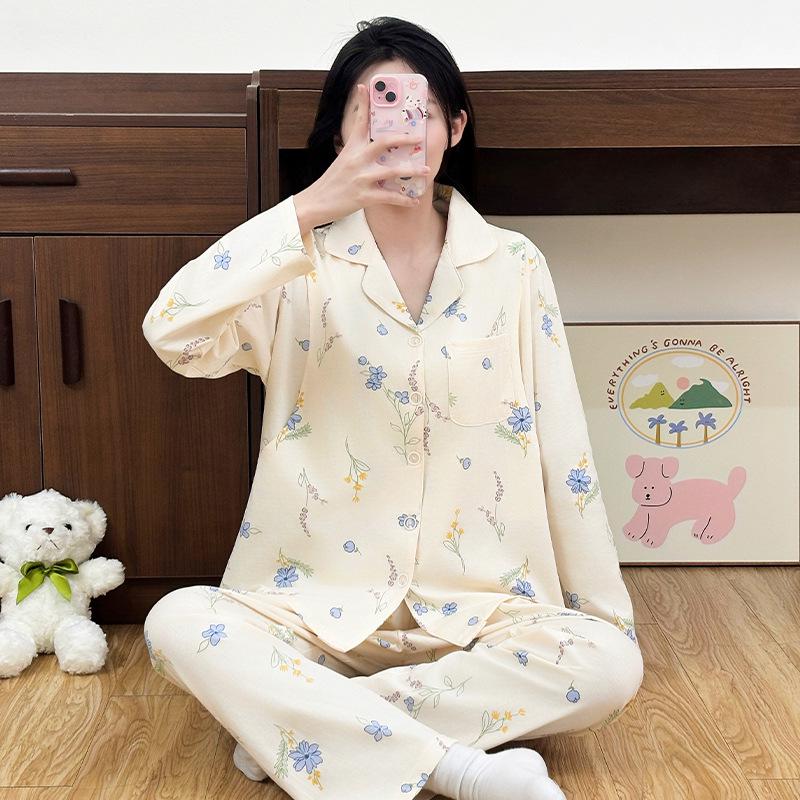 A-Type Cotton Nursing Pajamas: Loose-Fit Postpartum & Maternity Set for Spring/Summer.