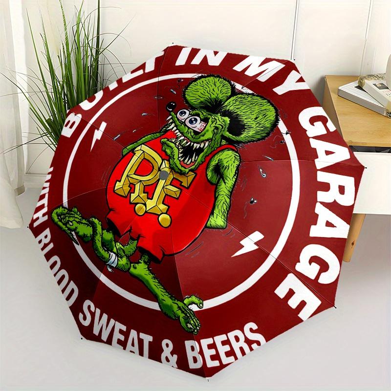 

Rat Fink Sticker Umbrella - Cute Umbrella with Cute Design, Portable 3-Fold Compact Umbrella for Men & Women, Valentine s Day