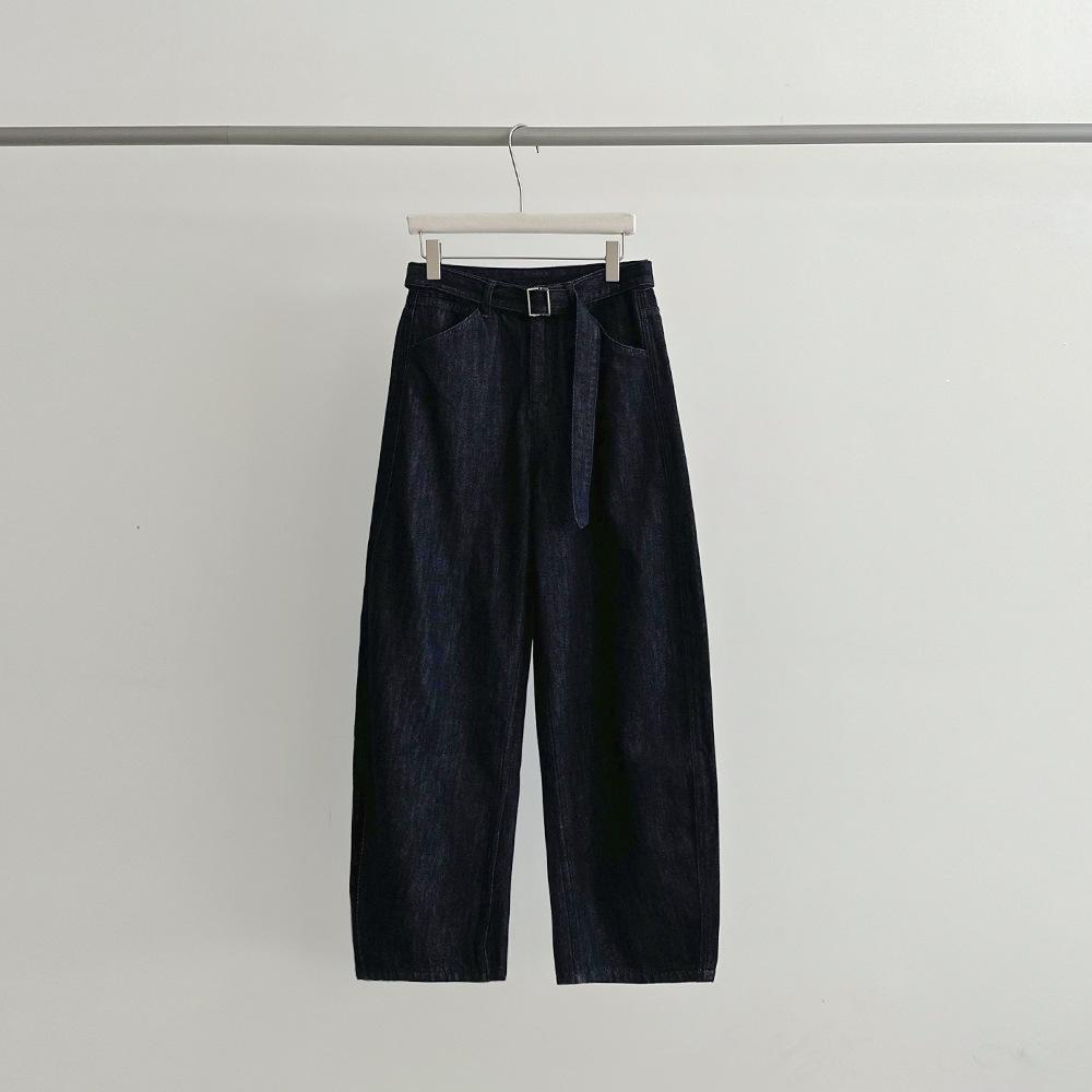 Evertrue Women s High Waist Straight Leg Cropped Jeans with Belt - Pure Cotton Korean Style, Autumn/Winter 2025 Small