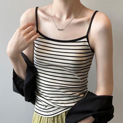 Temperament and High-end Striped Camisole Women's Summer Outer Wear New Slim Fit Versatile Cotton Bottoming Shirt