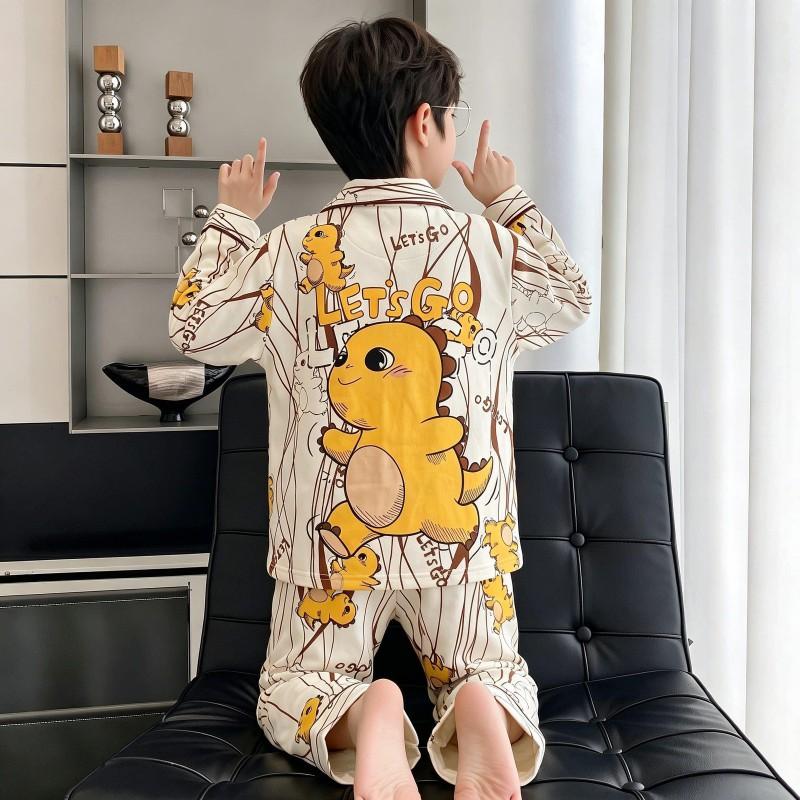 Boys Cotton Pajama Set Long Sleeve Thin Sleepwear Cartoon Print Hoodie Style Home Wear Kids 8