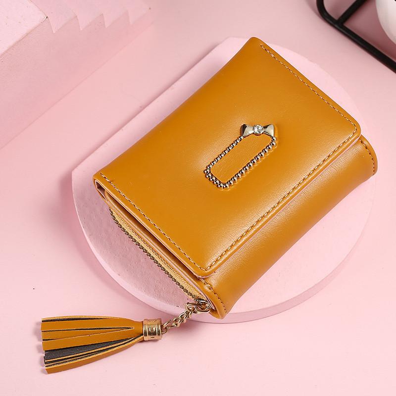 IELGY Women's Wallet PU Leather Short Mini Zipper Cartoon Three-fold Buckle Card Bag