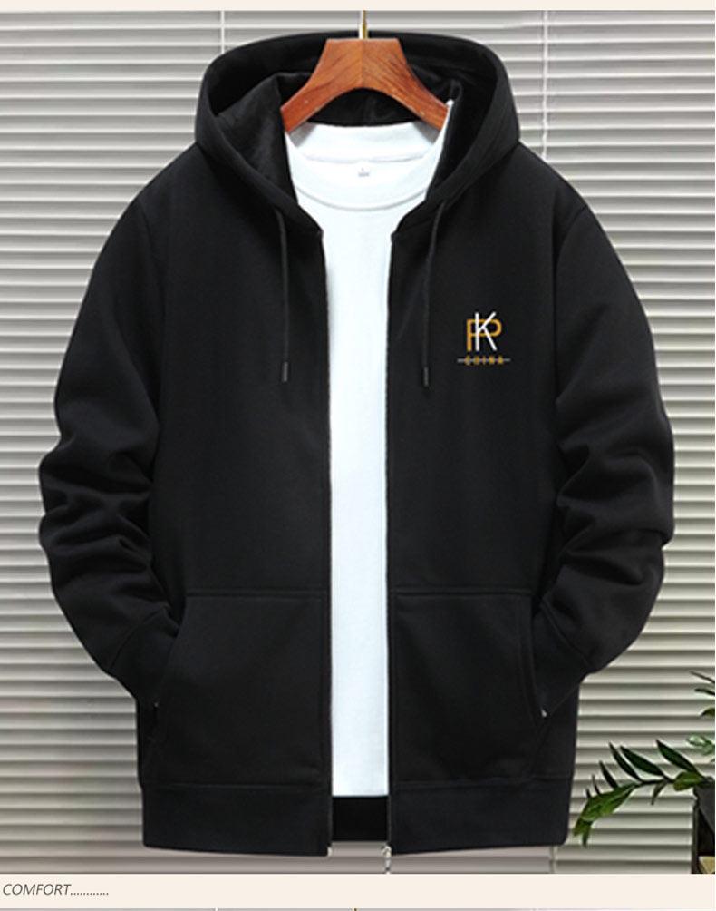 Men's Woodpecker Thickened Velvet Cardigan Hoodie - Loose Fit, Casual Couple Jacket for Spring, Autumn, Winter, Plus Sizes Available.