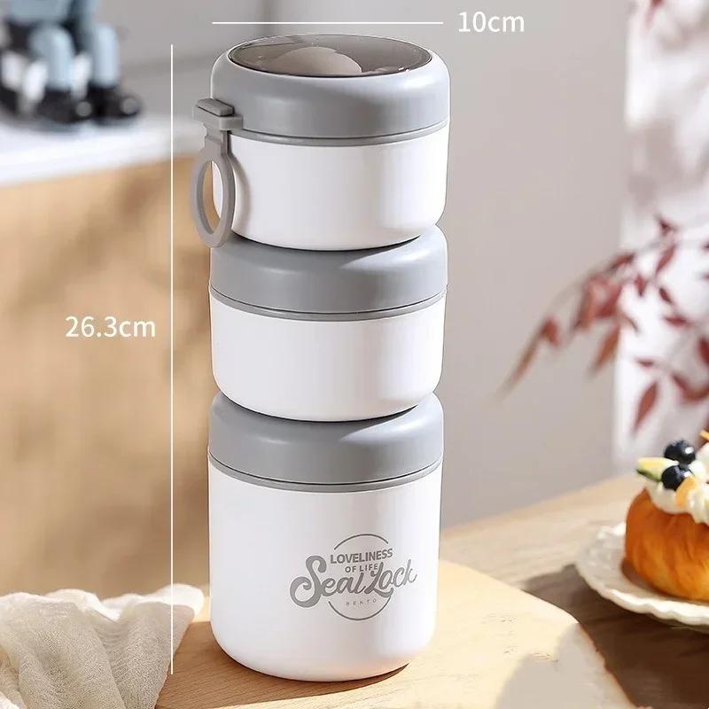Stainless steel 3-layer Soup Cup Lunch Container Set 3 Separate Stackable Lunch Box with Spoon Food Containers for Adults Kids