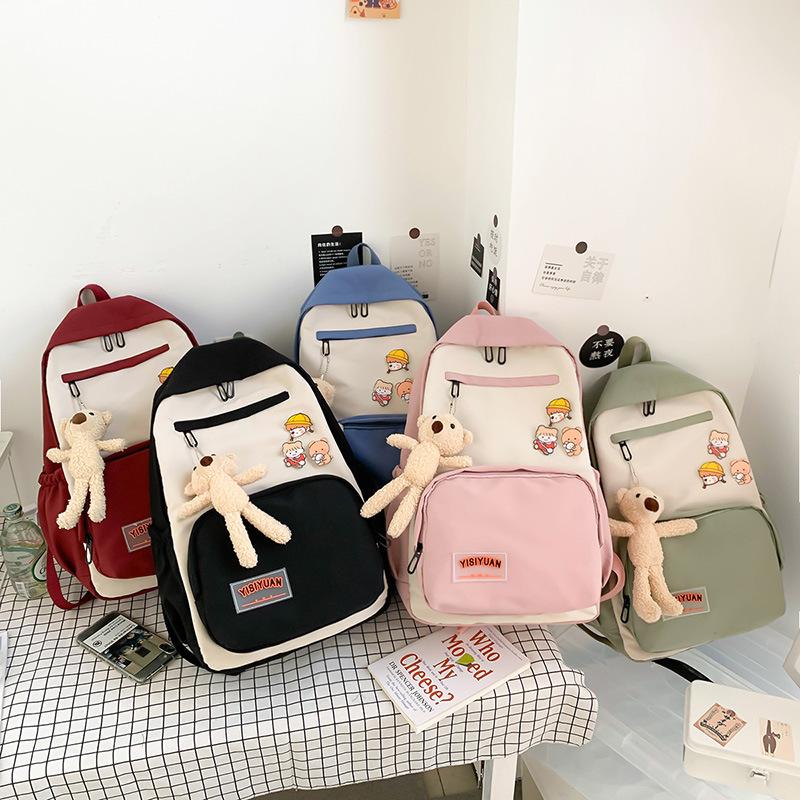 New College Student Schoolbag Women's Fashion Simple Color Matching Girls Campus Backpack Large Capacity Canvas Backpack