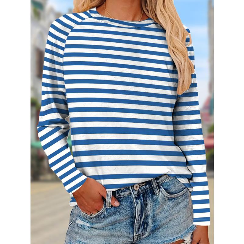 Fashion Women's Crew Neck Long Sleeve 3D Casual Color Printing Casual Long Sleeve Crew Neck T-Shirt