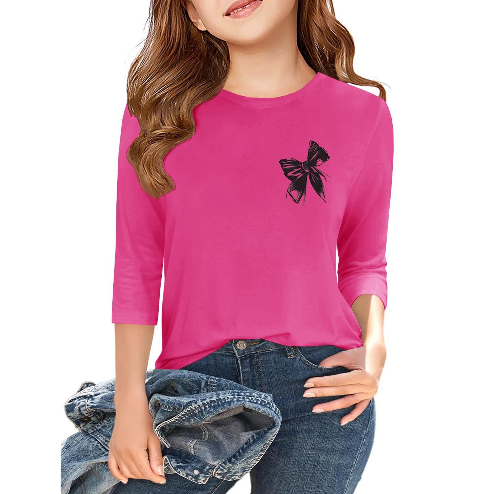 

Print Tops For Youth Girls Round Neck 3/4 Sleeves T-Shirts Trendy Tops Outfit Tees 160