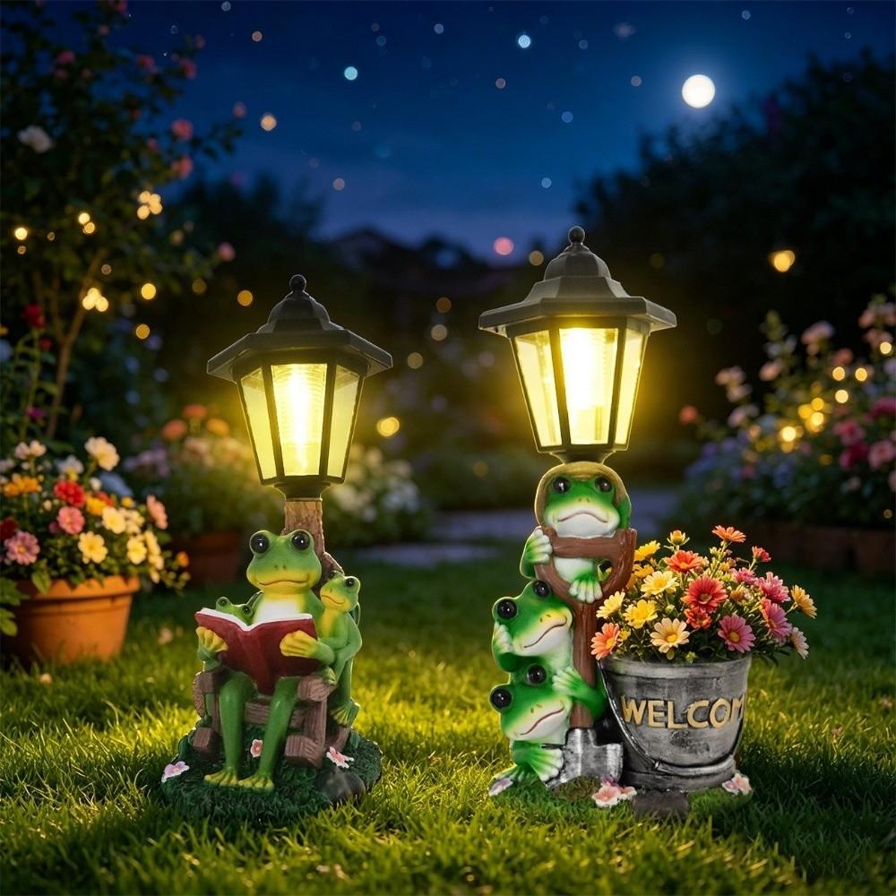Lifelike Frog Plant Pot  Light Weatherproof Solar Frog Lamp Frog Statue Solar Light  Pathway Decor