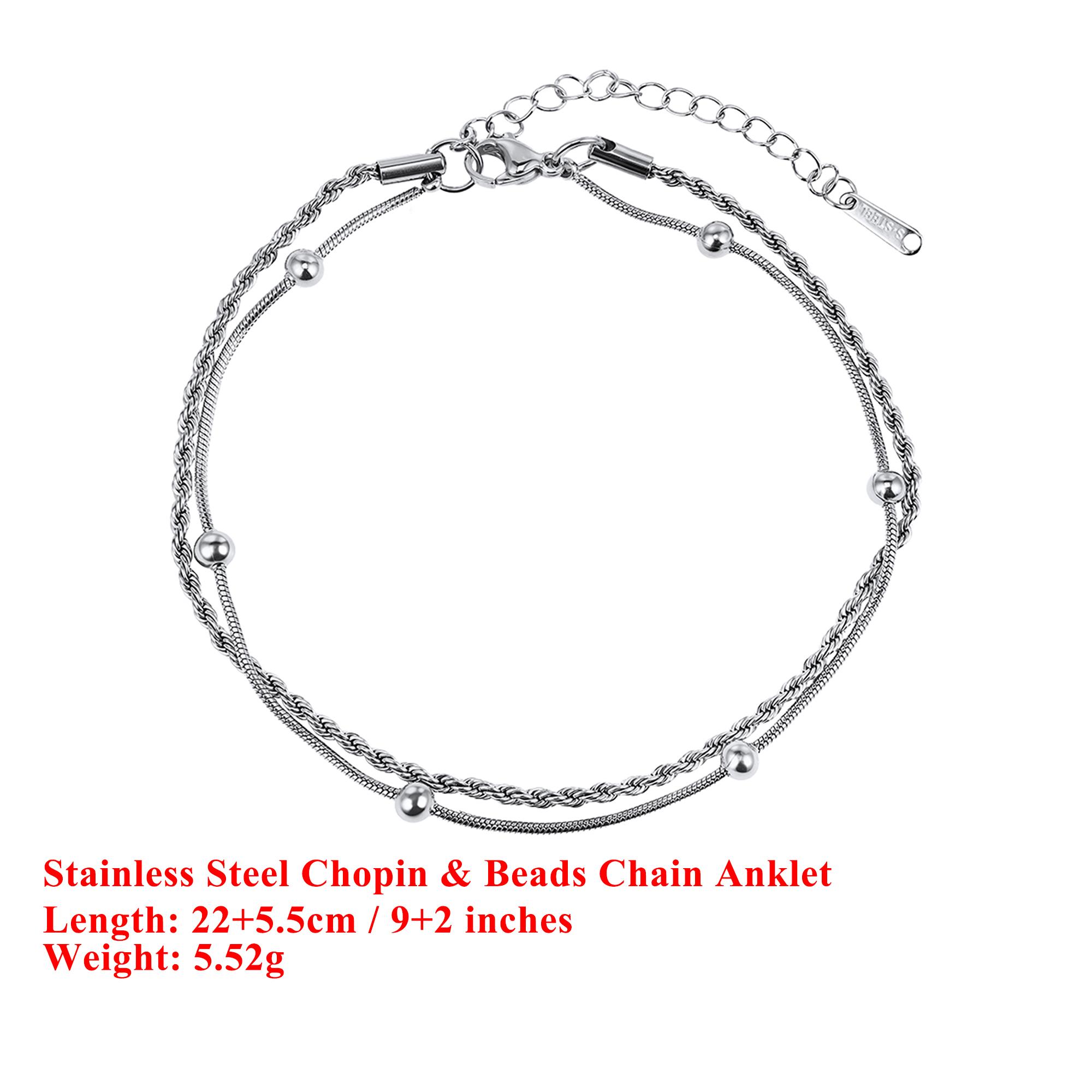 

Effie Queen Stainless Steel Chopin & Beads Chain Anklet Simple Jewelry for Women Vacation Summer Beach Ankle Accessory STCA03 серебряный