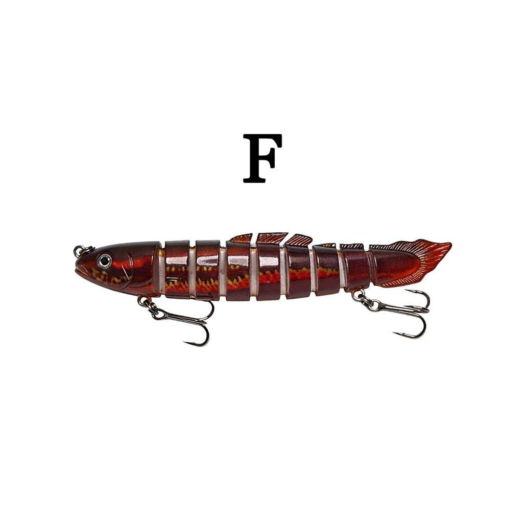 Eight-section bionic pike lure with realistic swimming action. Sharp hooks for solid hooksets, ideal for catching aggressive freshwater predators.