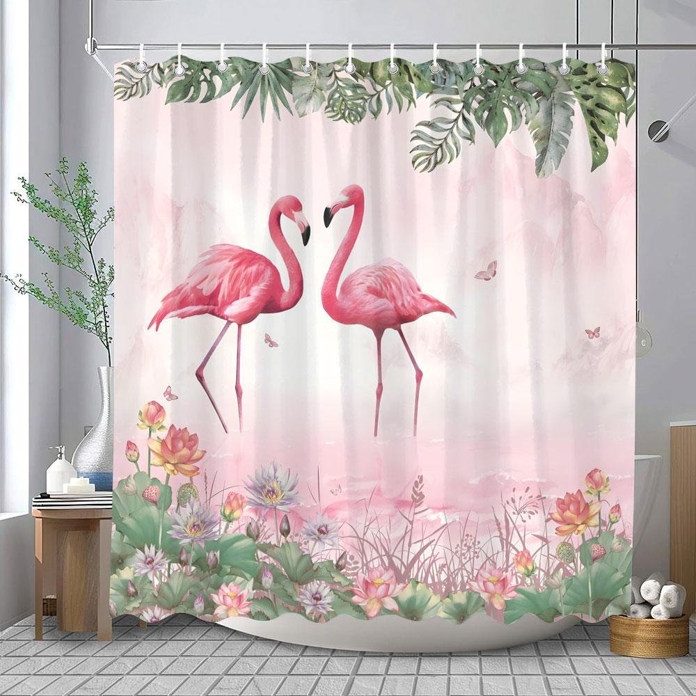 Tropical Jungle Shower Curtain Rainforest Plant Waterfall Spring Flowers Forest Nature Landscape Fabric Bathroom Curtains Decor