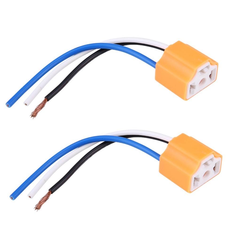 2Pcs Female Connector Ceramic Harness Plug 3-Pin H4 Bulb Socket Auto Headlight