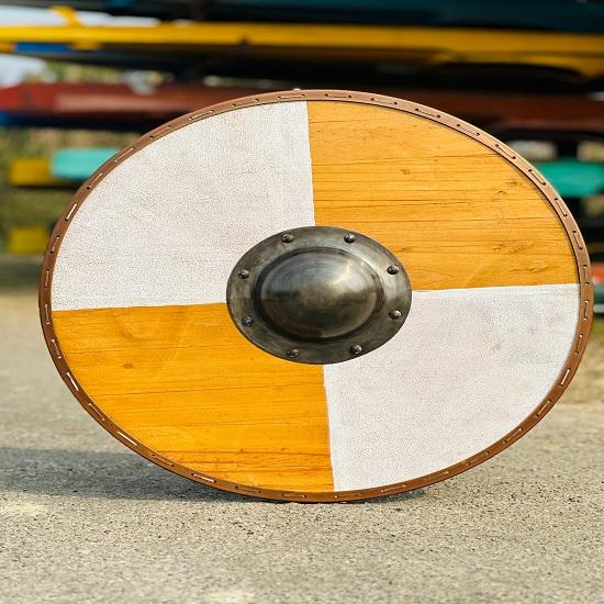 Wooden Cosplay Shield Medieval Round Wooden Shield Wooden Shield Heavy Metal Fittings Shield Christmas Gift.