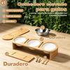 Comedero elevado para gatos y perros, soporte de madera ajustable con 3 tazones inclinados