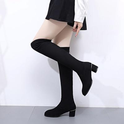 Schuhwerk Über Overknee Damenstiefel Elastische Schwarze Schuhe für Frauen Strass Oberschenkelhoch Gothic Designer Luxus Pu 2024 Neu