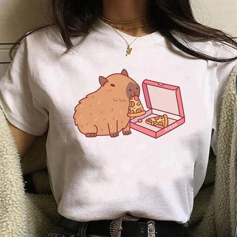 Capybara Streetwear Mode d'Été T-shirt Femme Harajuku Chemise Vêtements Kawaii Manches Courtes T-shirt en Coton Haut Décontracté à Col Rond
