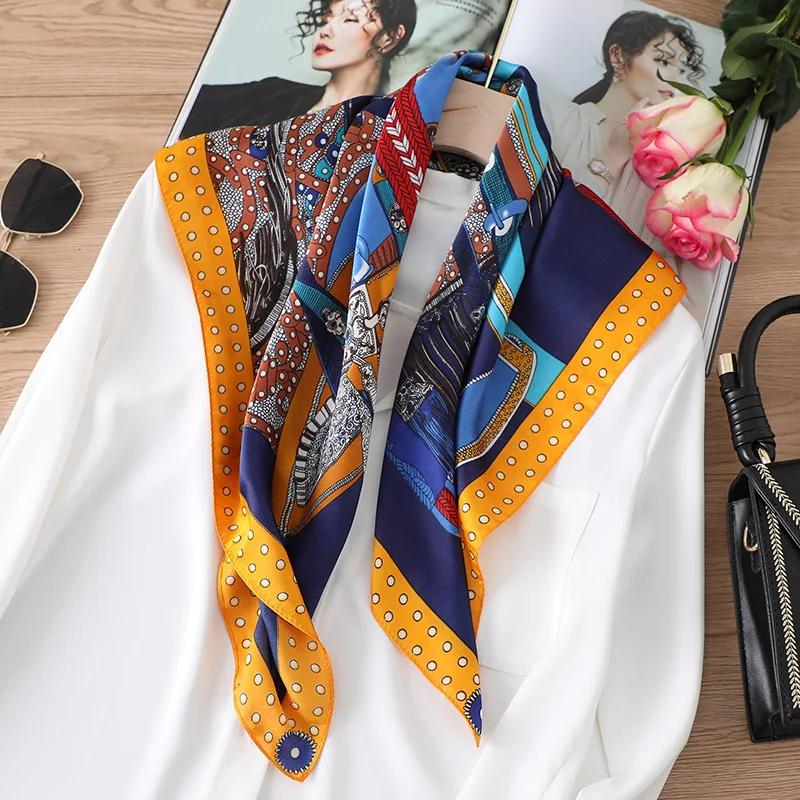 

70*70cm Silk Scarf Scarftop Headwraps For Woman Fashion Four Seasons Hair Accessories Hijab Foulard Bandana Femme Headscarf One Size