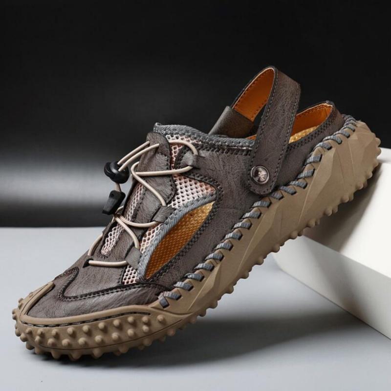 Men's Casual Leather Half Slipper Shoes Classic Men Sandals Summer Outdoor Walking Male Sneakers Breathable Man Hollow Out Flats