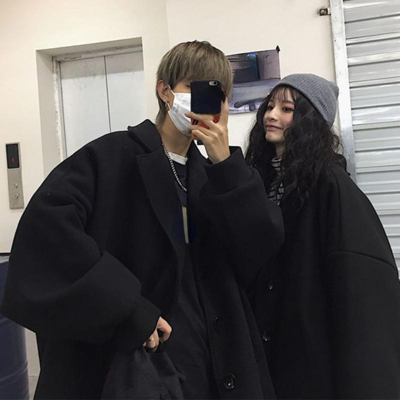 Ladies Woolen Coat Korean Version Harajuku Retro Loose Couple Thickened Quilted Woolen Coat