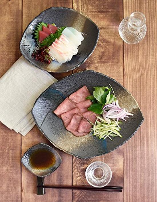 Tableware East Large Japanese Irregular Diamond Black Sea Platter, 29.8cm, Tableware, Shape,