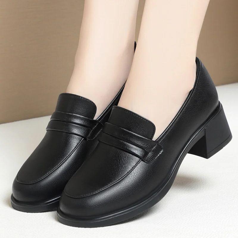 Spring Autumn Loafer Woman New Soft Leather Shoes Black Work Soft Sole Flat Heel Slip-on One Foot Non-slip Soft Sole Comfort Sho