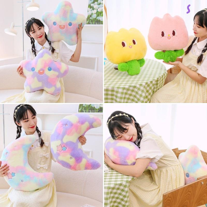 Cute Plush Moon And Star Sleeping Pillow For Girls
