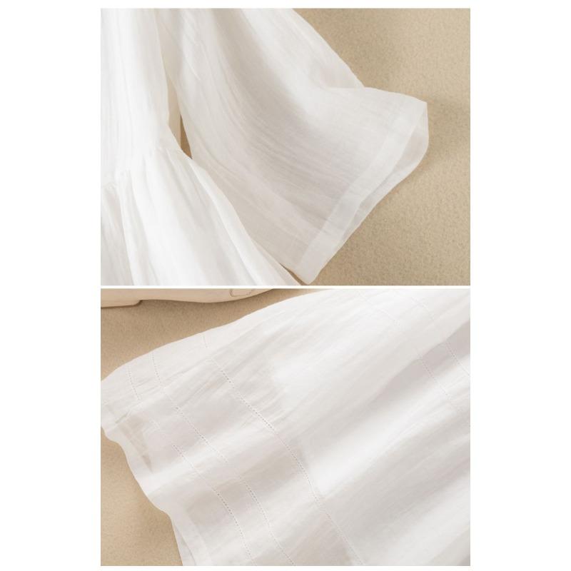 Japanese Style Summer Linen Dress Women Pure Color Slim Loose Long Dress Cotton Flowy Casual