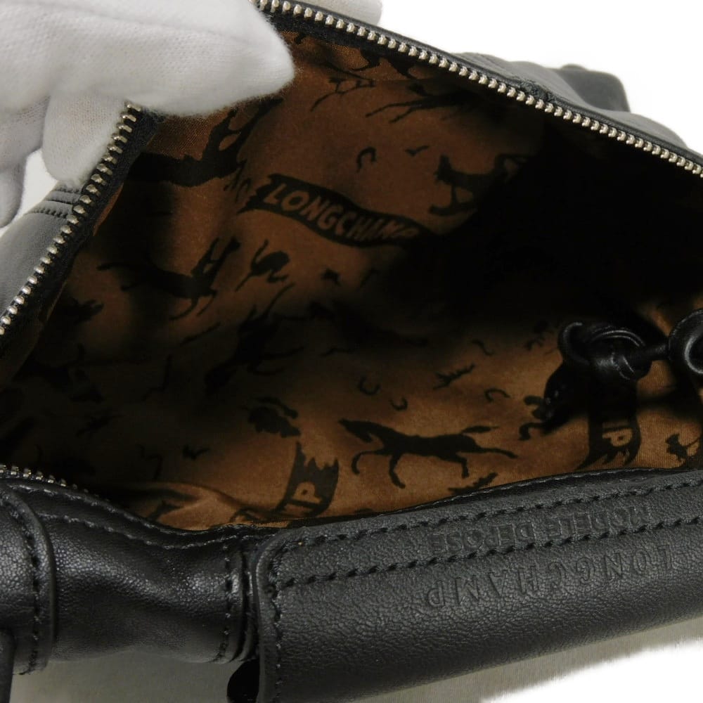 Used Le Pliage Cuir Crossbody Bag 12768 1061737FS 7921 Pochette with Horse Embossing Black Unisex from Japan AUTHENTIC