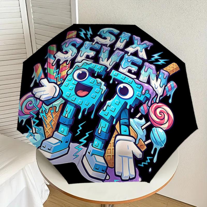 "67" Meme Cartoon: Automatic Folding Umbrella with 3-Fold Design and 8-Bone Frame - Perfect for Outdoor Use,Festive Gifts,Travel,Daily Use,a