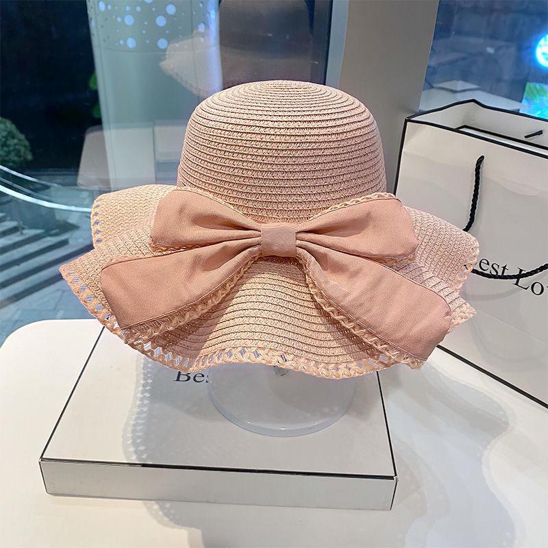 Big Bowknot Sun Straw Hat for Women Summer Wide-brim Panama Cap Outdoor Beach Travel Sunshade Female Bucket Hats Gorras