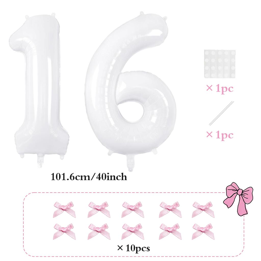 2pcs101.6cm Pink Bow Decoration White Digital Balloon for Birthday Anniversary Wedding Graduation Season New Year Decoration
