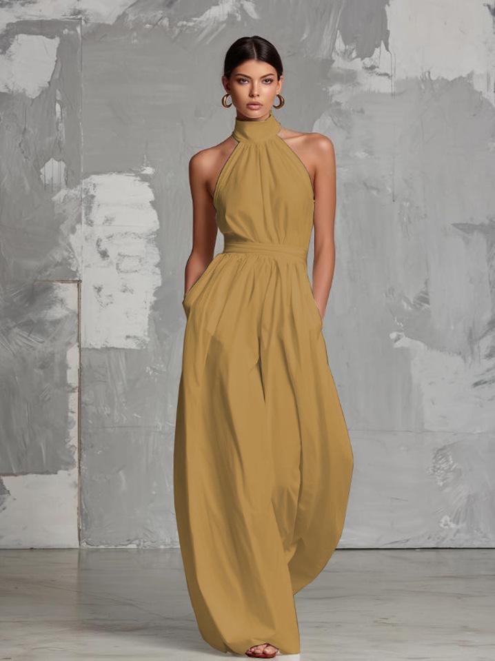 Elegant Backless Halter Sleeveless Wide-Leg Women's Jumpsuit - Summer 2026 Collection, Europe