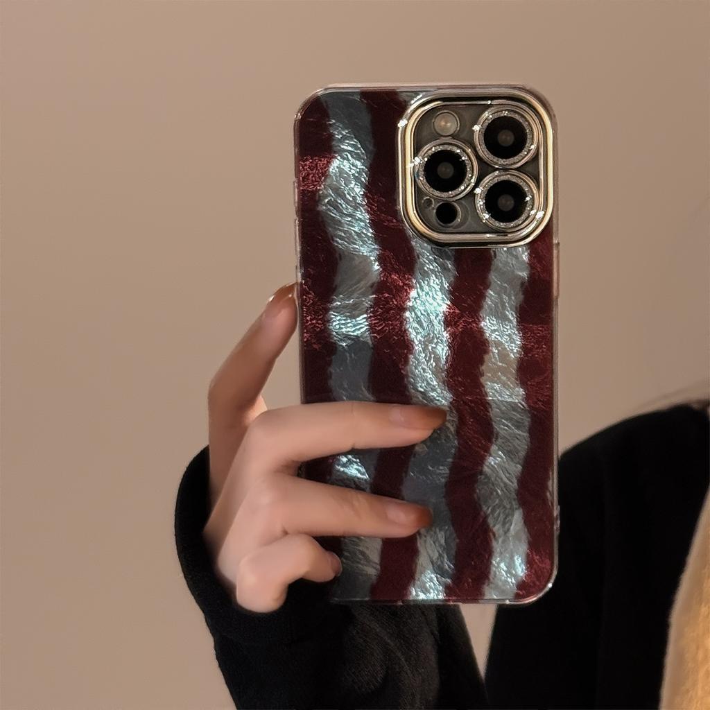 Kontrastfärg Vågig Randig Mobilskal för16 för Apple 17promax Linsskydd för IPhone14 Retro 12 Premium
