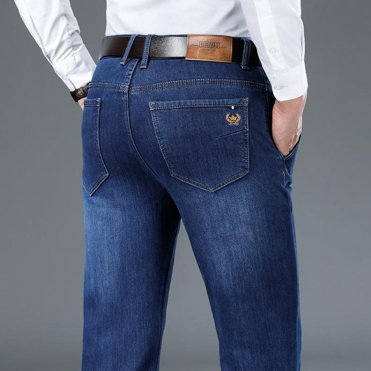 High End High Waisted Straight Tube Men's Stretch Jeans Spring New Thick Pants