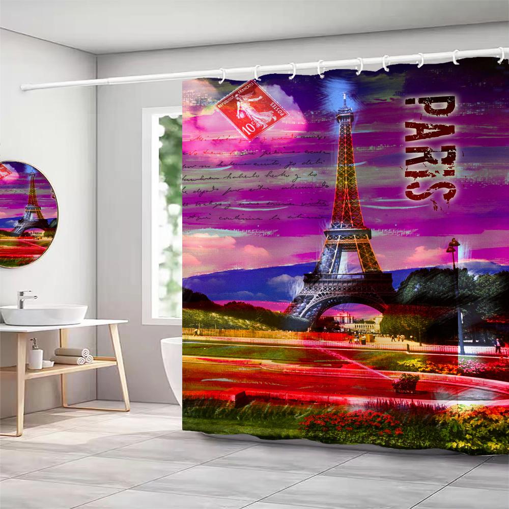 European Retro Scenery City Street View Printed Shower Curtain Waterproof Bath Bathroom Curtains Home Decor Curtains With Hooks