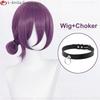 Anime Rezee Cosplay Paruka 45cm Fialová Paruka s Chokerem Anime Cosplay Kostým Dámské Rezee Paruky Tepelně Odolné Syntetické Vlasy