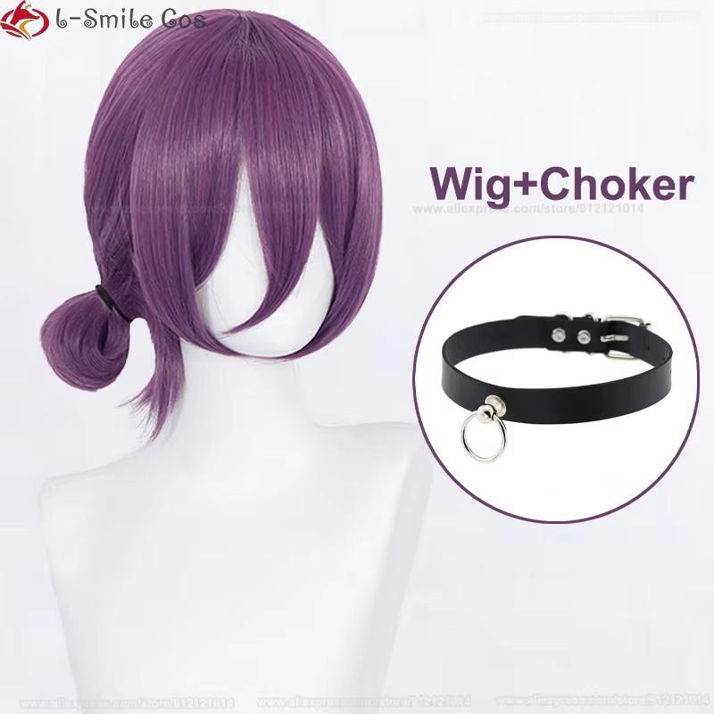 Anime Rezee Cosplay Paruka 45cm Fialová Paruka s Chokerem Anime Cosplay Kostým Dámské Rezee Paruky Tepelně Odolné Syntetické Vlasy