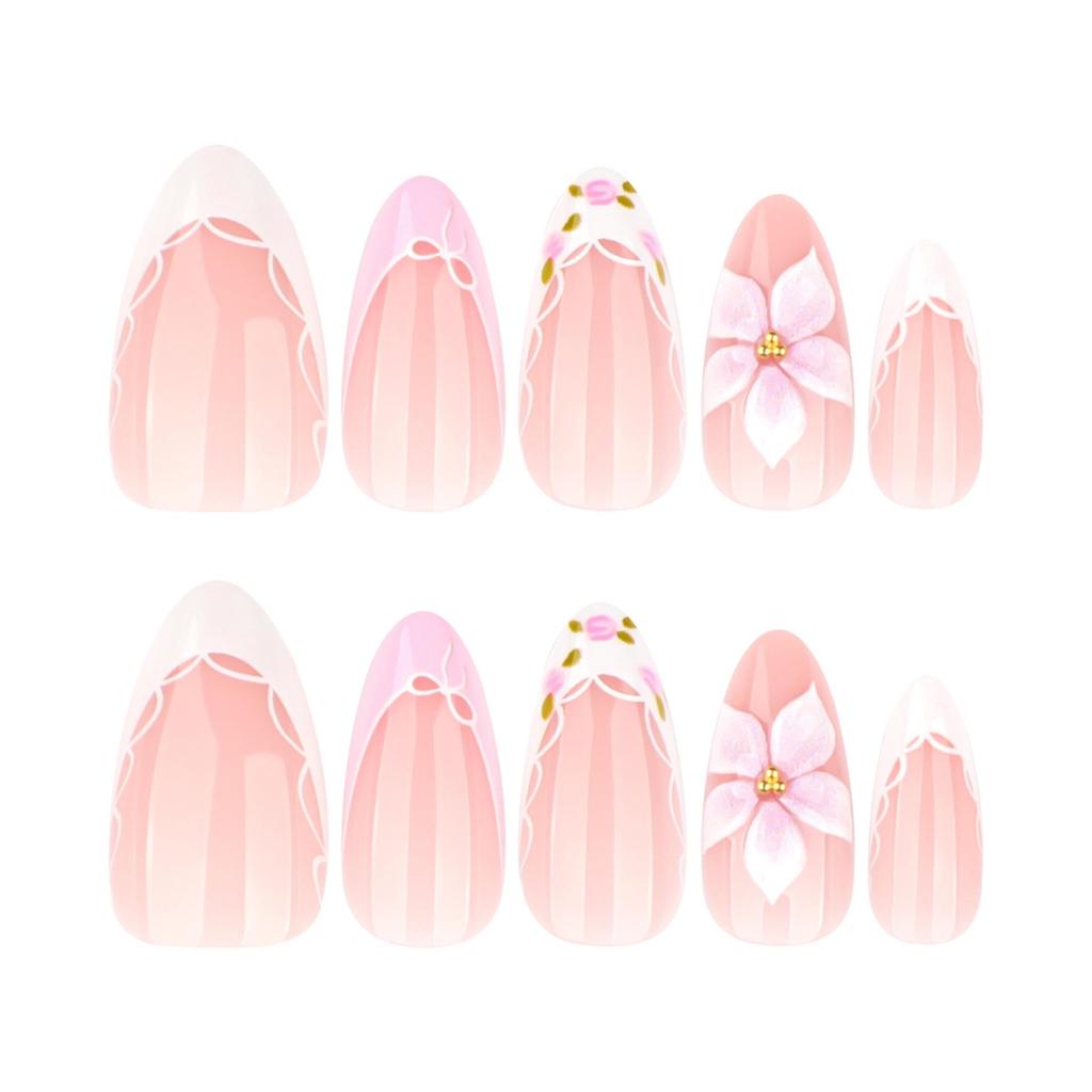 Le Fan Meijia 3D Floral French Short Almond Wearable Fake Nails