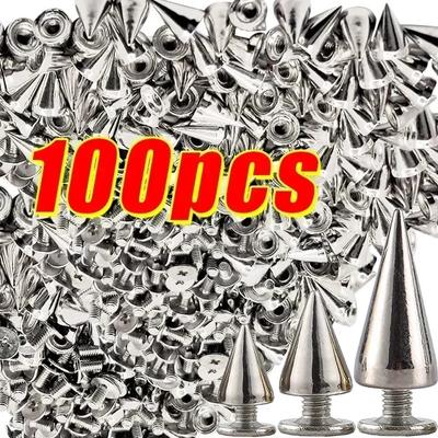 Stříbrné nýty 10/14/20MM Kulaté kuželové hroty DIY Punk Cone Cvočky Boty Oblečení Oděv Dvojitá čepice Hřebík Nýt Ruční potřeby