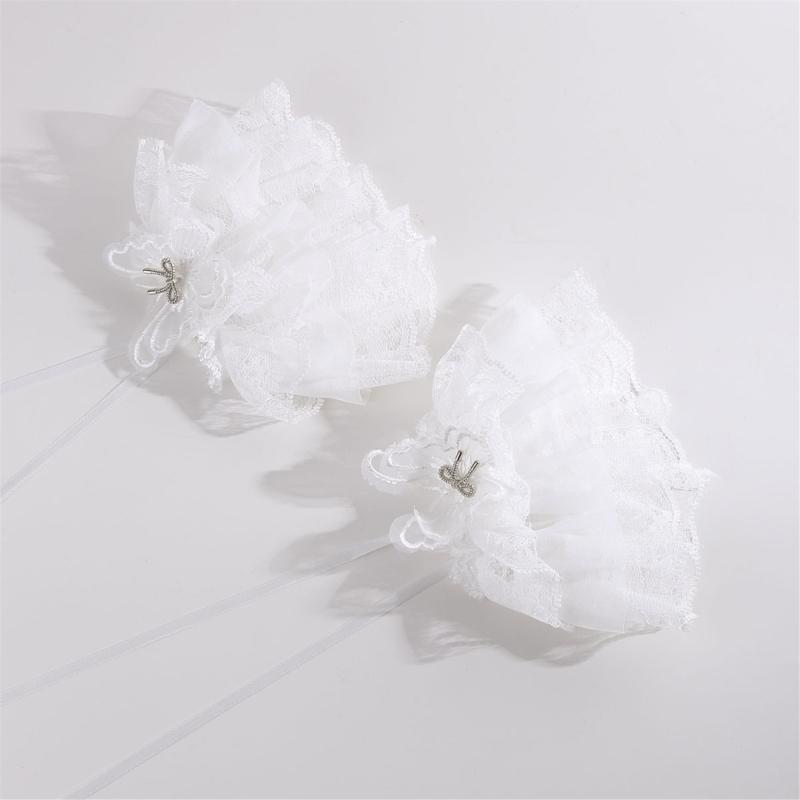 Lolitas Lace Gloves Layer Ruffle Hand Sleeves Elastic Bracelet for Halloween,Wedding,Party,Masquerade,Nightclub