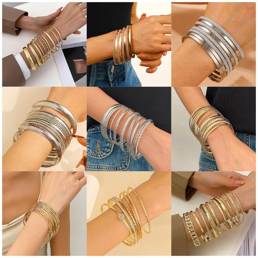Bohemian Ethnic Gold & Silver Bangle Set - Ancient Western Style Jewelry