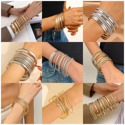 Bohemian Etnický Zlatý a Stříbrný Náramek Set - Starověký Západní Styl Šperků