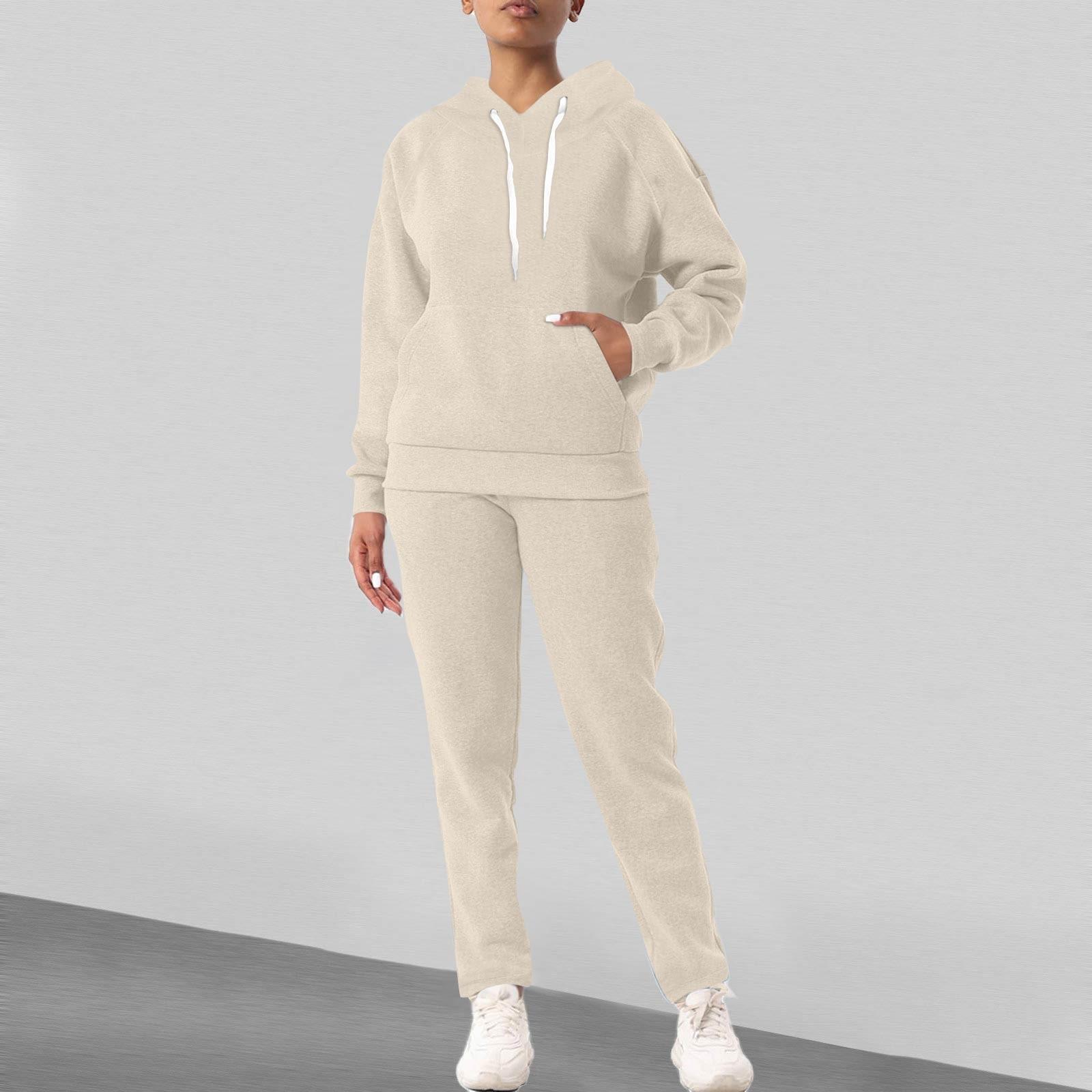 

Женская мода сплошной цвет с длинными рукавами и длинными брюками спортивный комплект из двух предметов XL