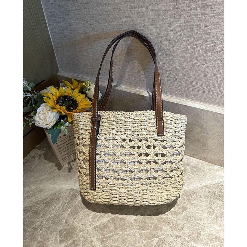 

Women s Weaving Hollow Seaside French Shoulder Bag Beige