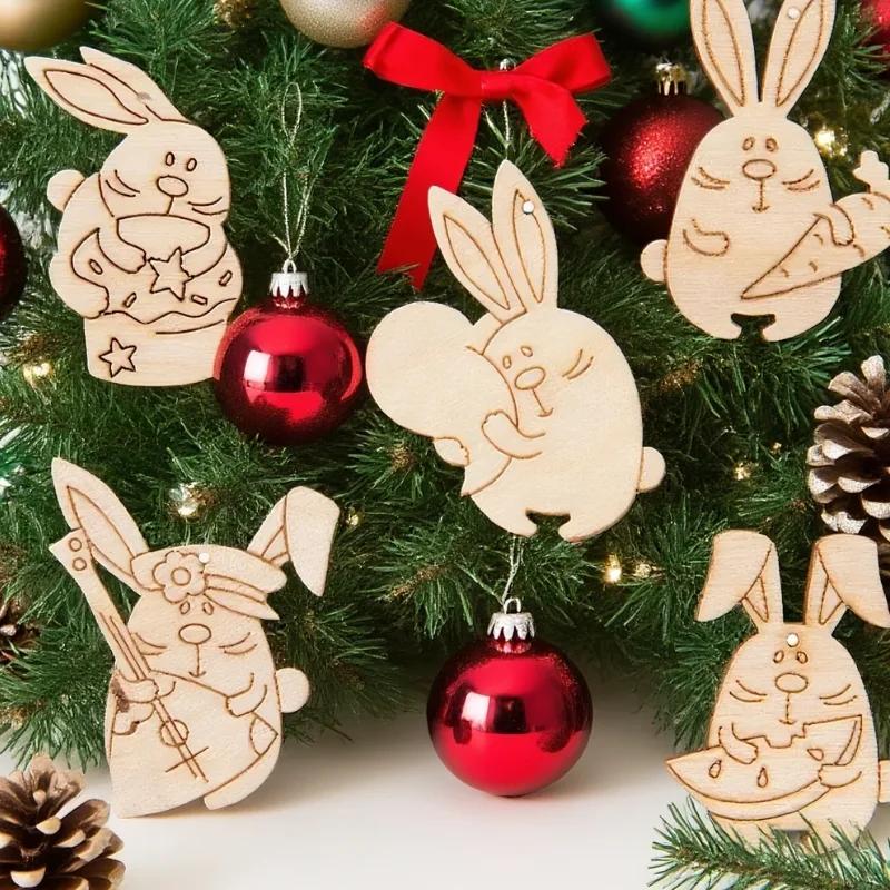 Five Styles Of 20 Rabbit-shaped Wooden Slices, Rabbit Slices Diy Unfinished Indoor Rabbit Handicrafts