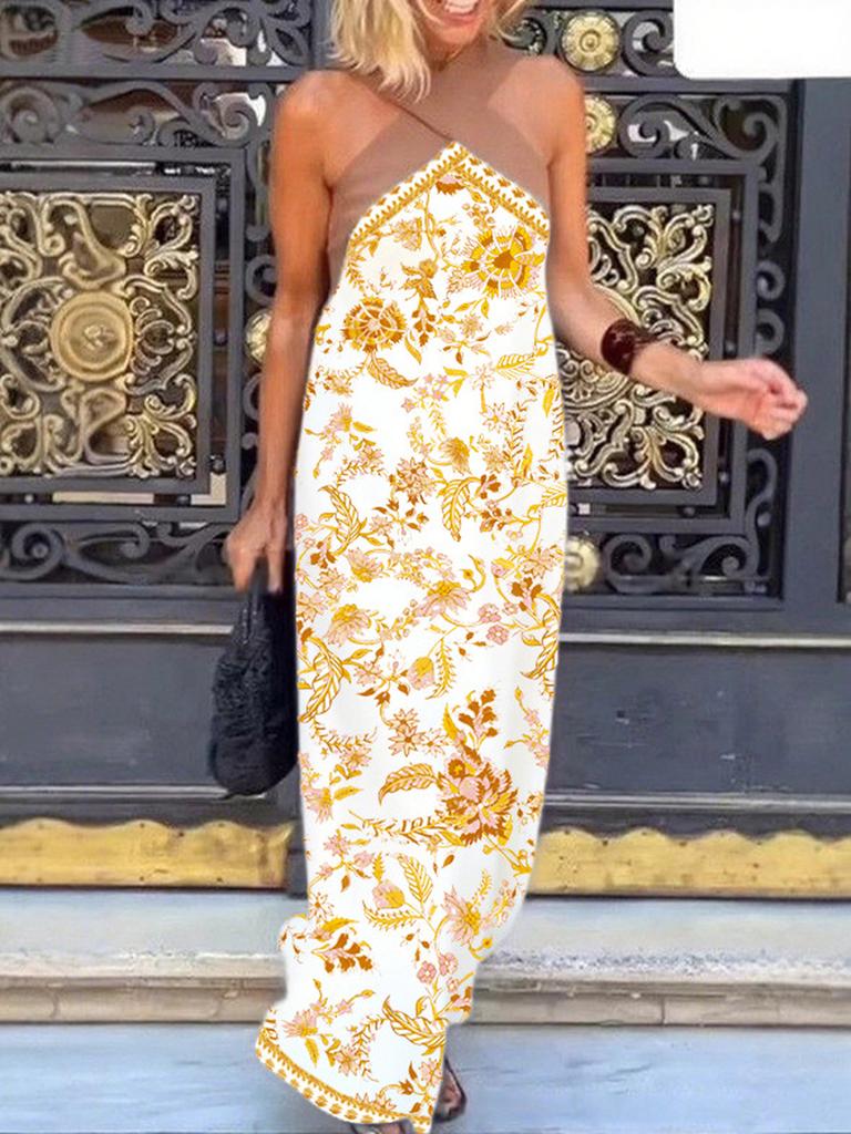 INS Home Casual Loose Shoulder Patchwork Sleeveless Women's Fashion Summer Dress